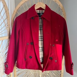 BURBERRY Kids Girls Wool Pea Coat Jacket Red